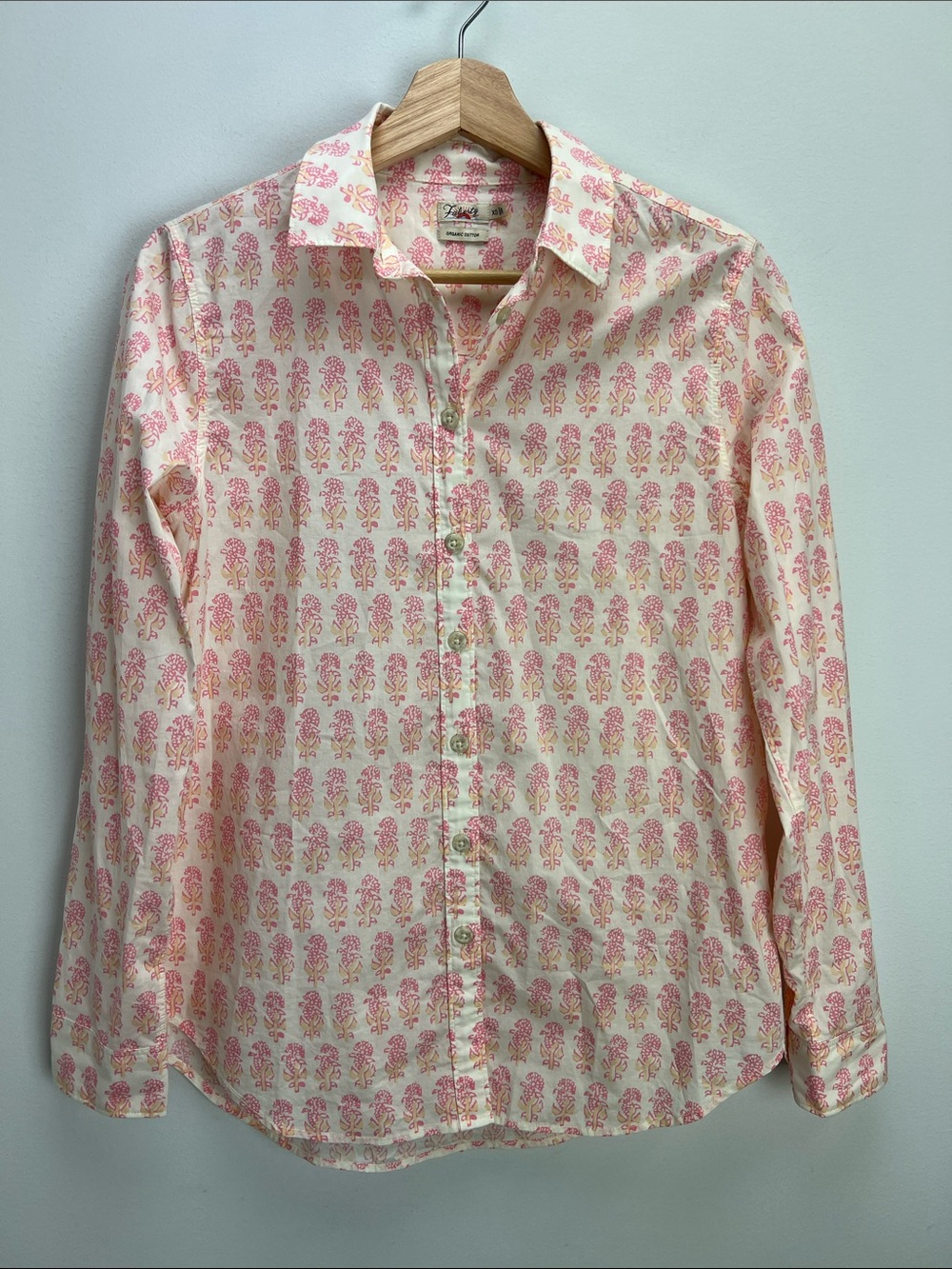 Faherty Malibu Organic Cotton Boyfriend Shirt Pink Taj Floral Womens XS